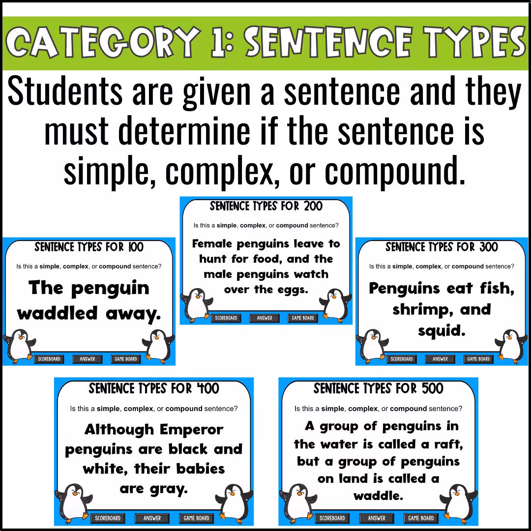 Simple Complex and Compound Sentences Game Show (4)