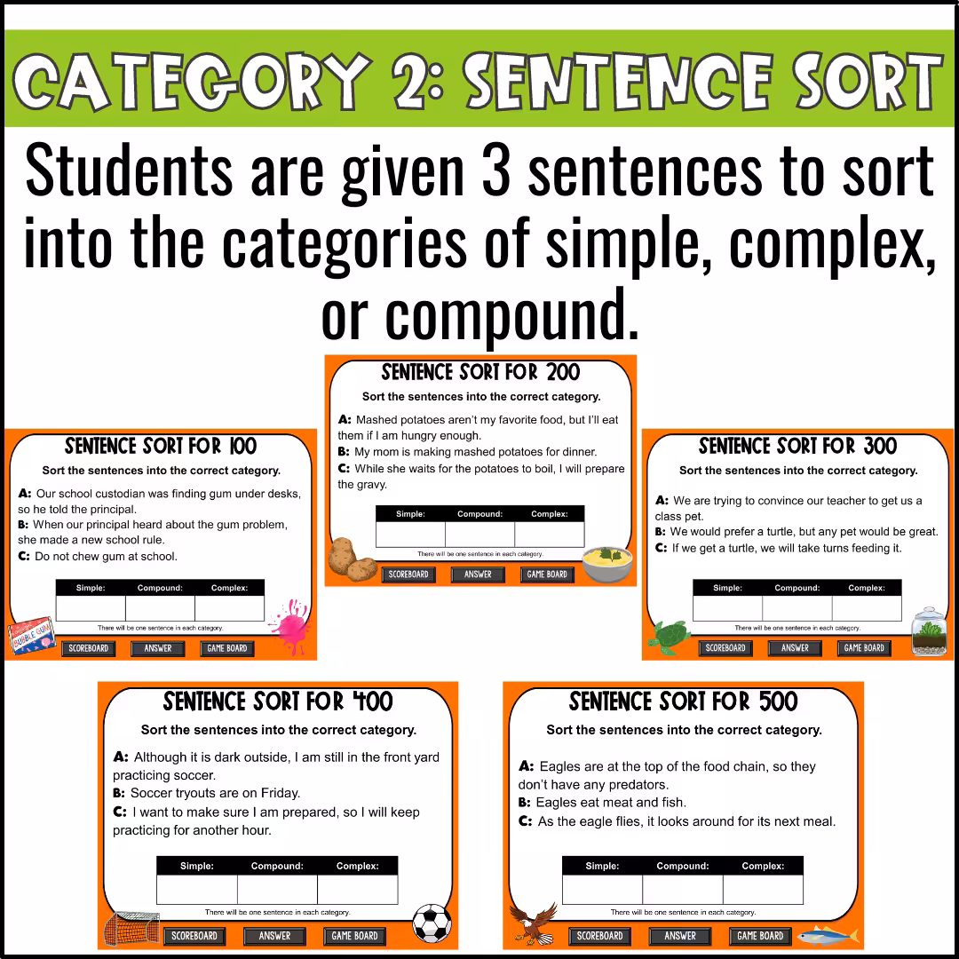Simple Complex and Compound Sentences Game Show (5)