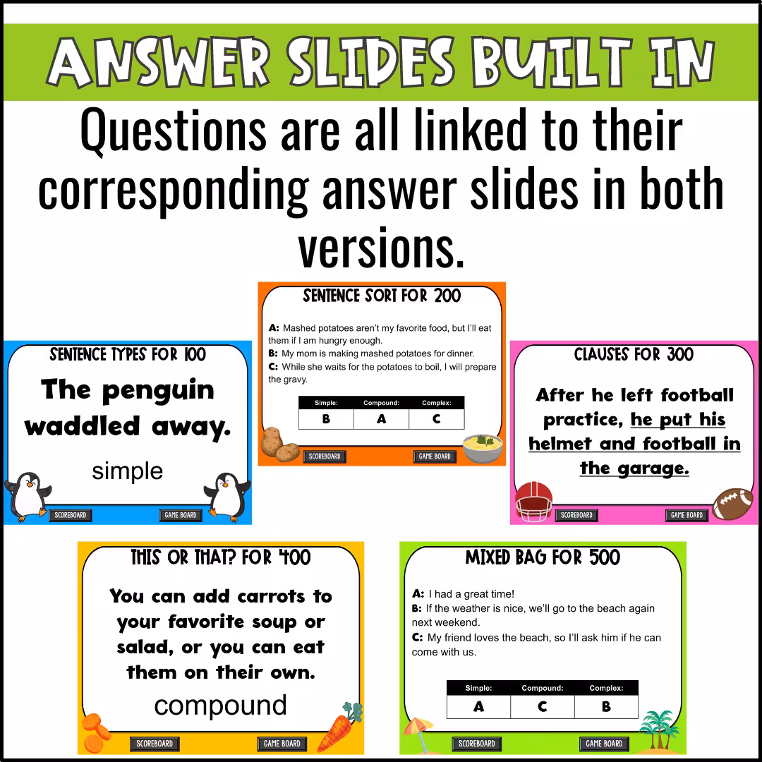 Simple Complex and Compound Sentences Game Show (9)