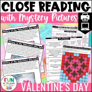 Valentine's Day Reading Comprehension Passages with Mystery Grid Pictured
