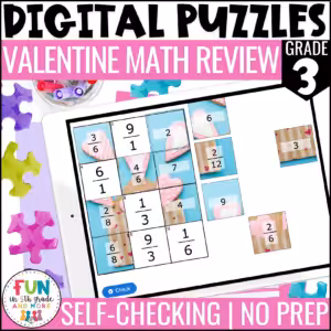3rd Grade Valentine Math Puzzles Digital Review
