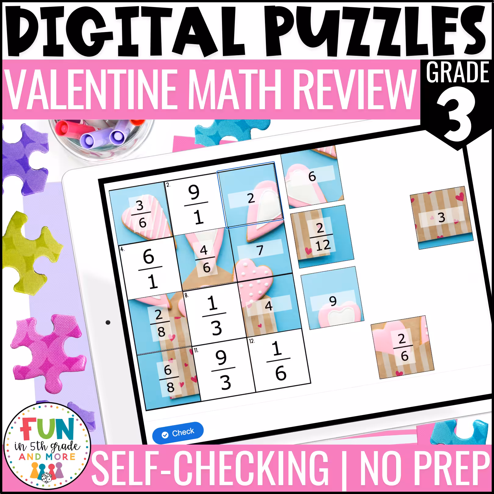3rd Grade Valentine Math Puzzles Digital Review