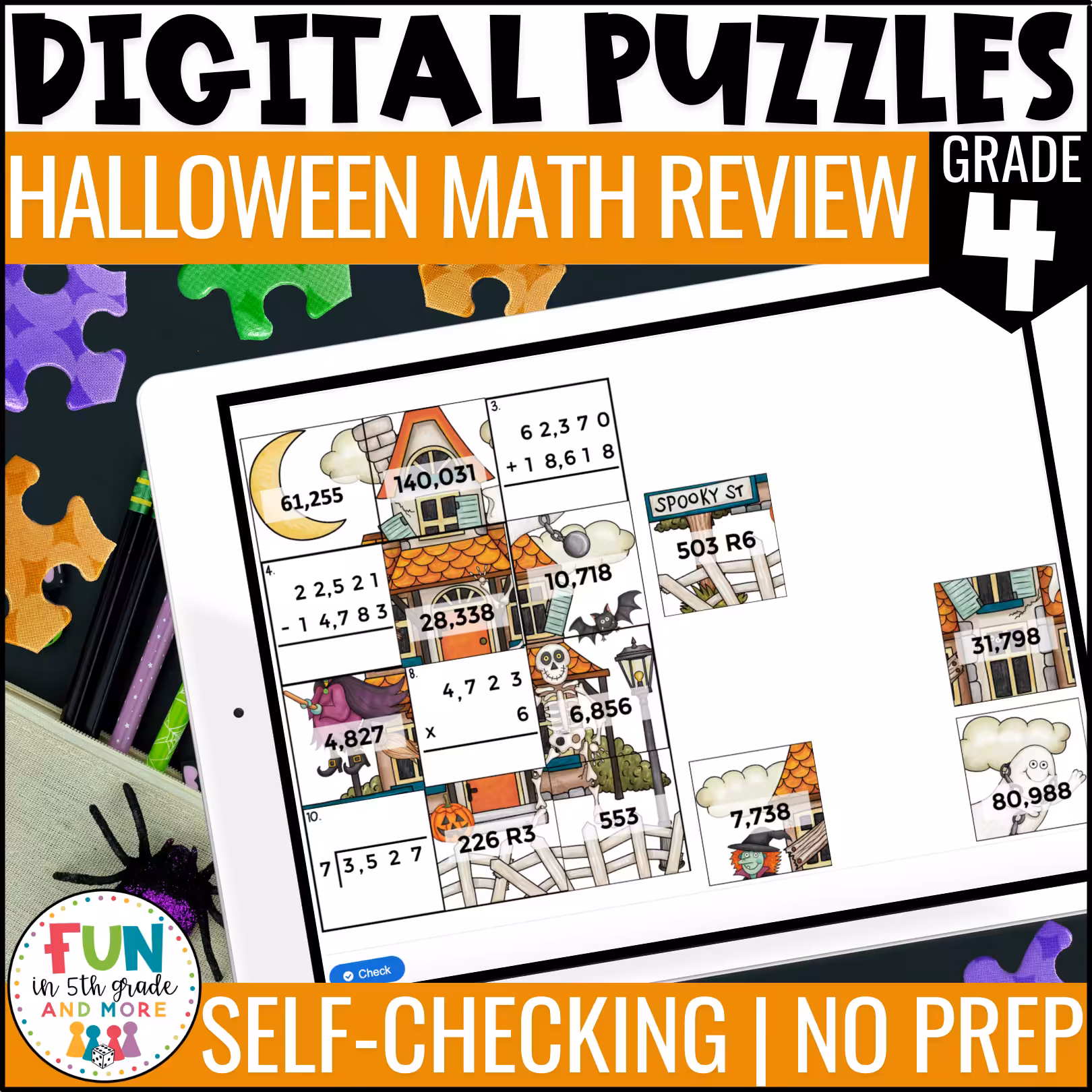 4th Grade Halloween Math Puzzles