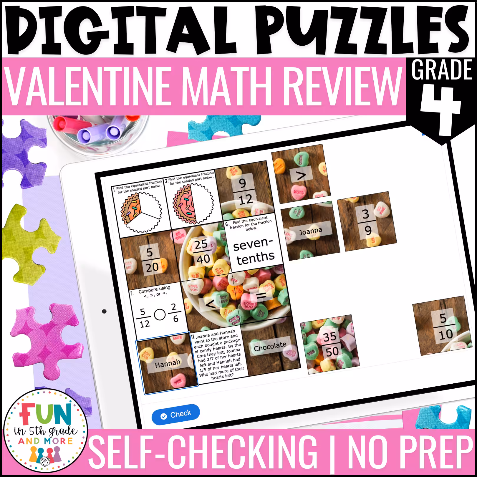 4th Grade Valentine Math Puzzles Digital Review