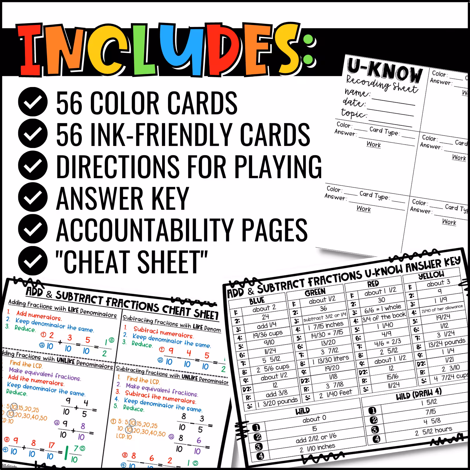 Add and Subtract Fractions U-Know Math Review Game (4)