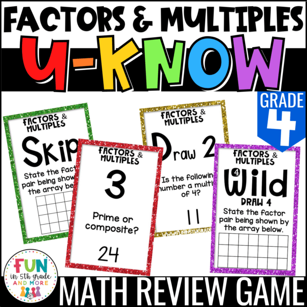 Factors and Multiples Game - U-Know Math Review Game for 4th Grade 4.OA ...