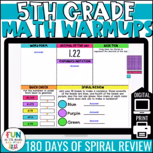 5th Grade Math Morning Work | Math Warm Ups | Digital & Print