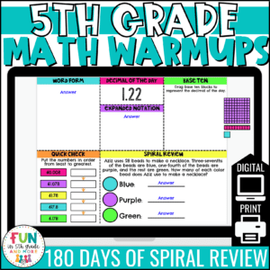 5th Grade Math Morning Work | Math Warm Ups | Digital & Print