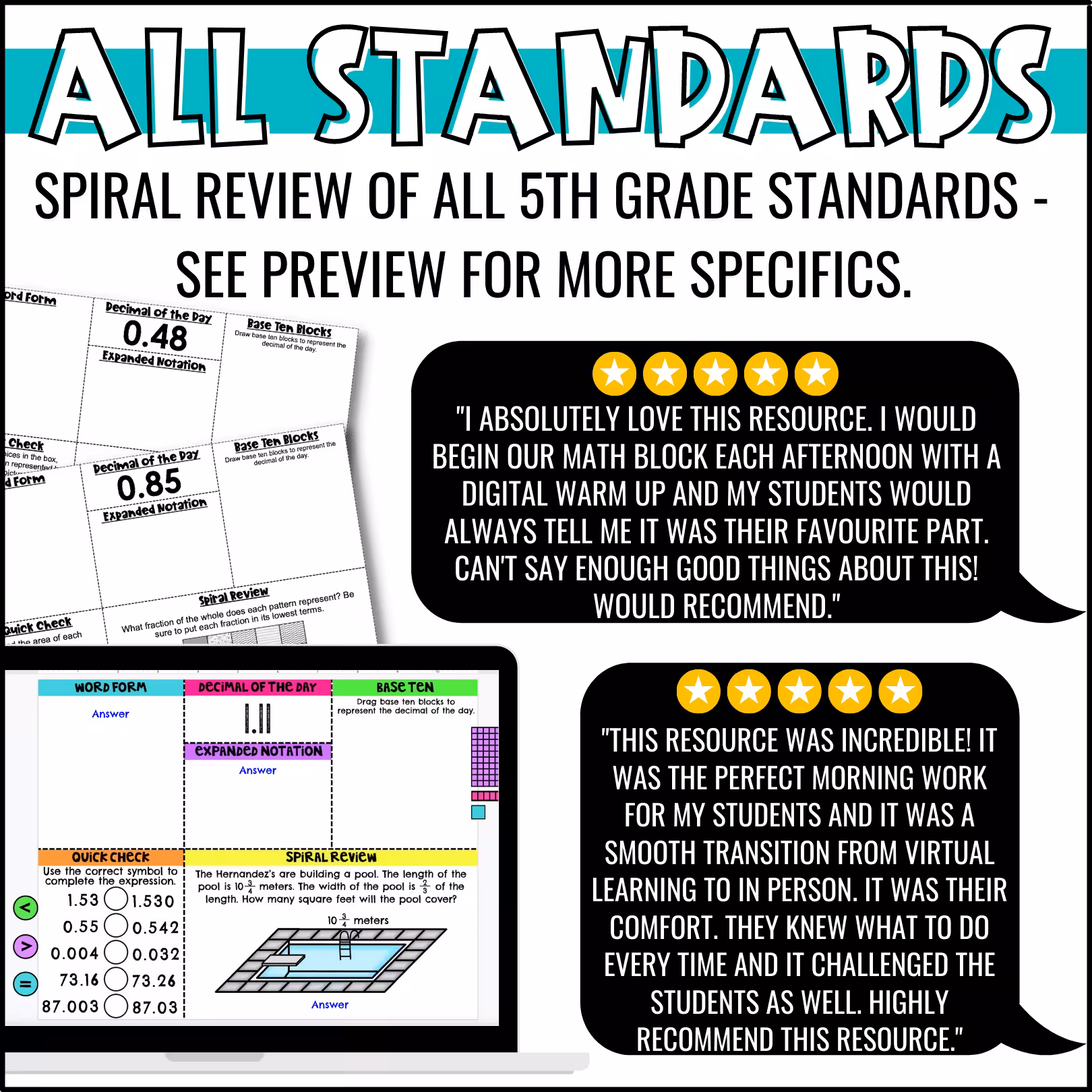 5th Grade Math Warm Ups Bundle (4)