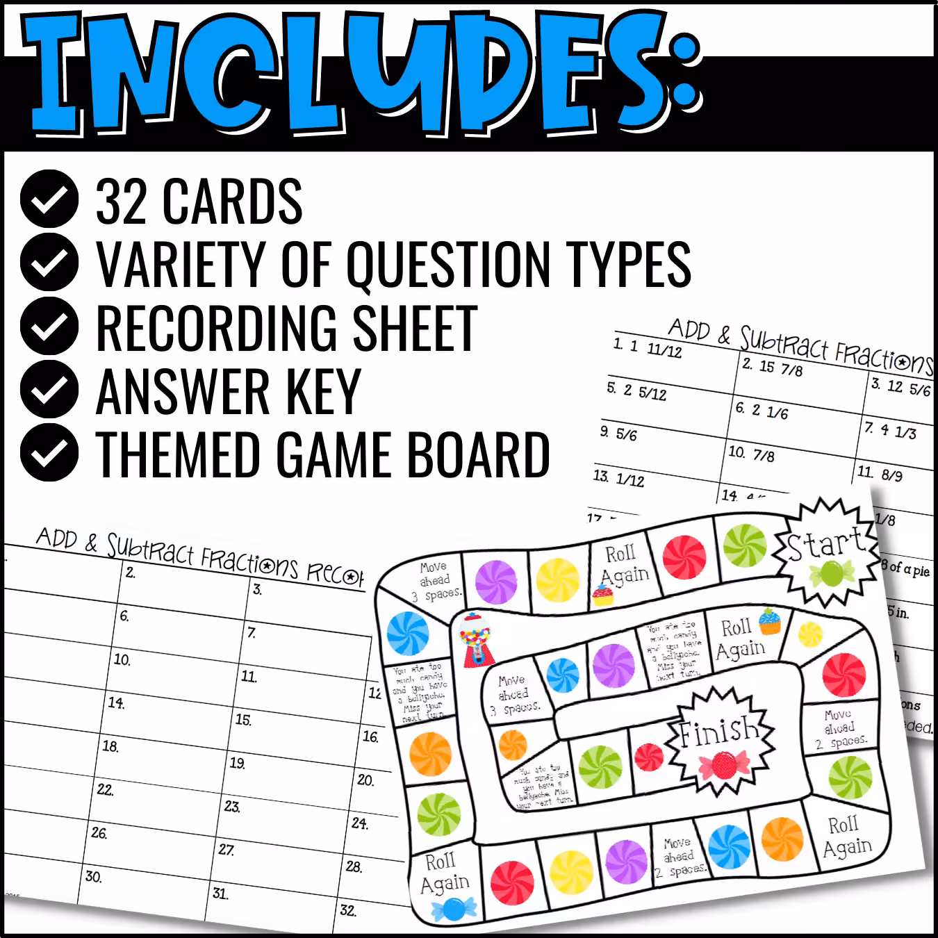 Add and Subtract Fractions Task Cards (3)
