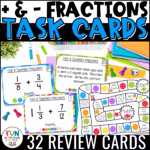 Add and Subtract Fractions Task Cards & Game Math Review