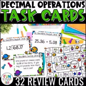 Decimals All Operation Task Cards & Game Math Review
