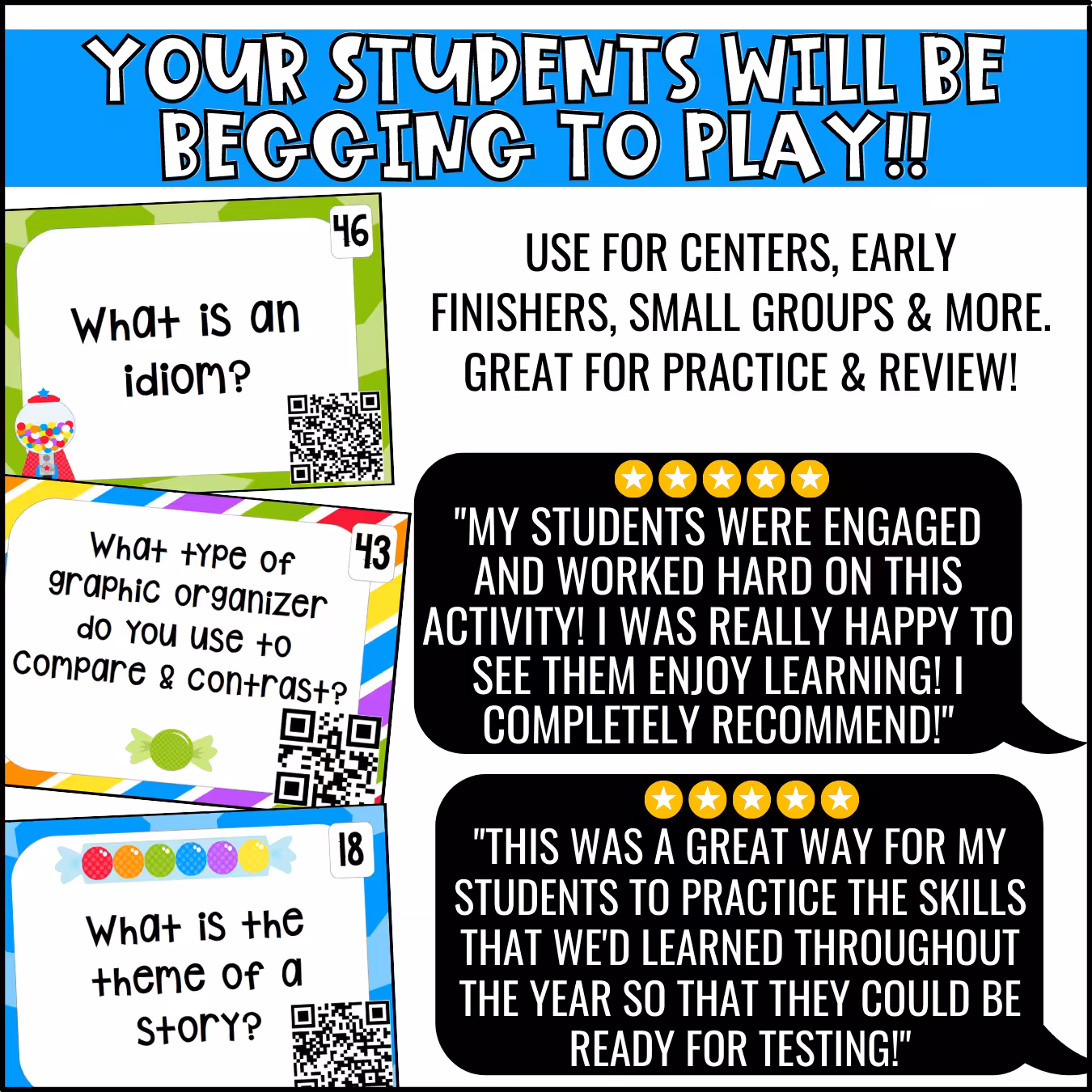 ELA Vocabulary Task Cards with QR Codes (4)