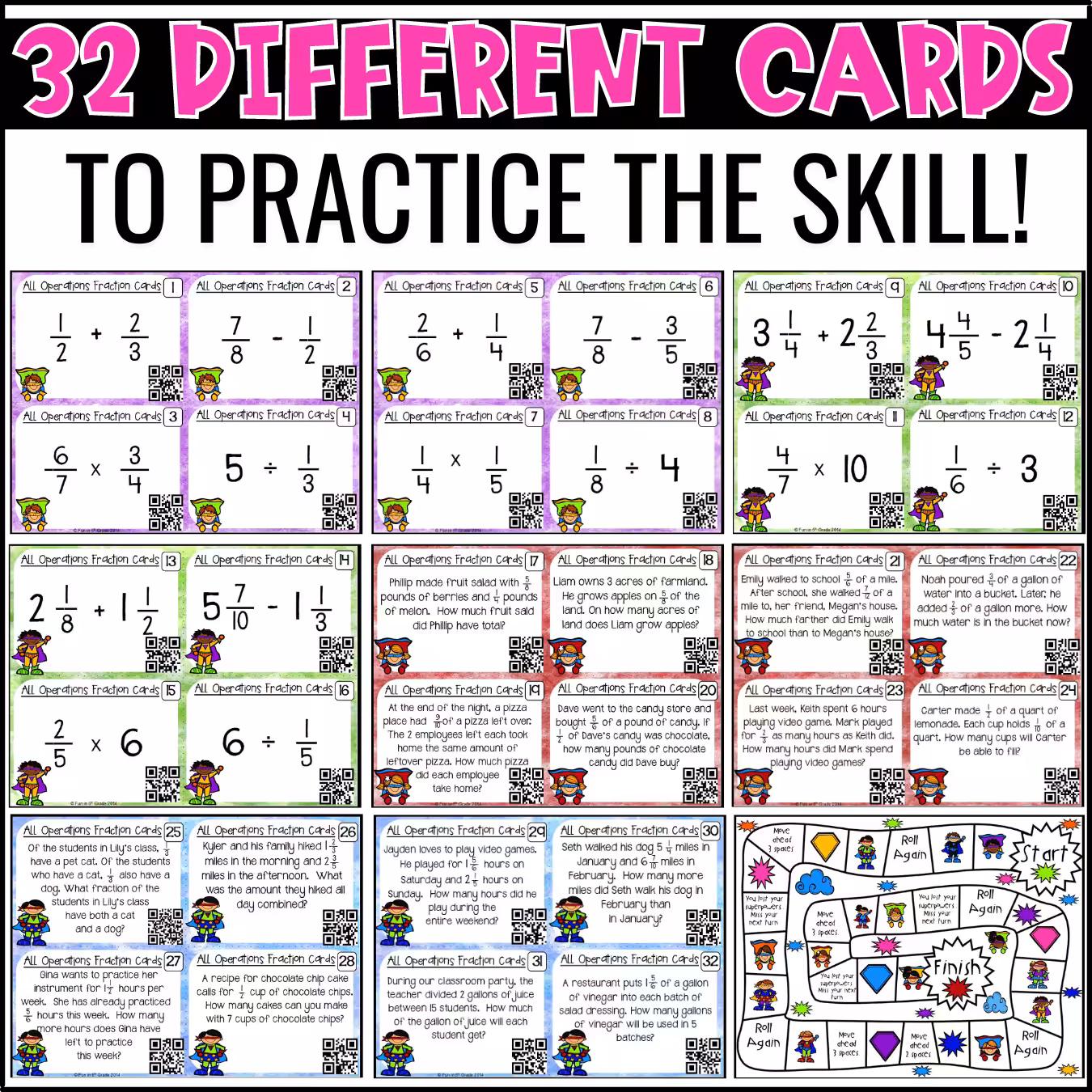 Fractions All Operations Task Cards with QR Codes (2)