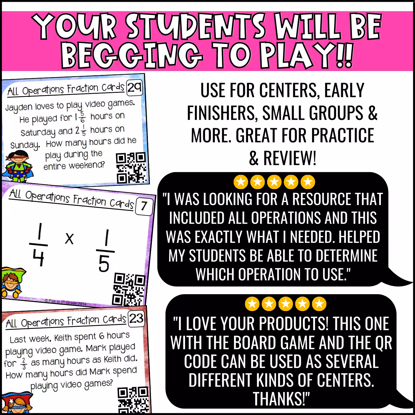 Fractions All Operations Task Cards with QR Codes (4)