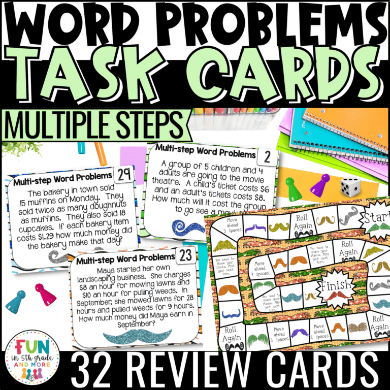 Multiple Step Word Problem Task Cards Math Review - Fun in 5th Grade & MORE