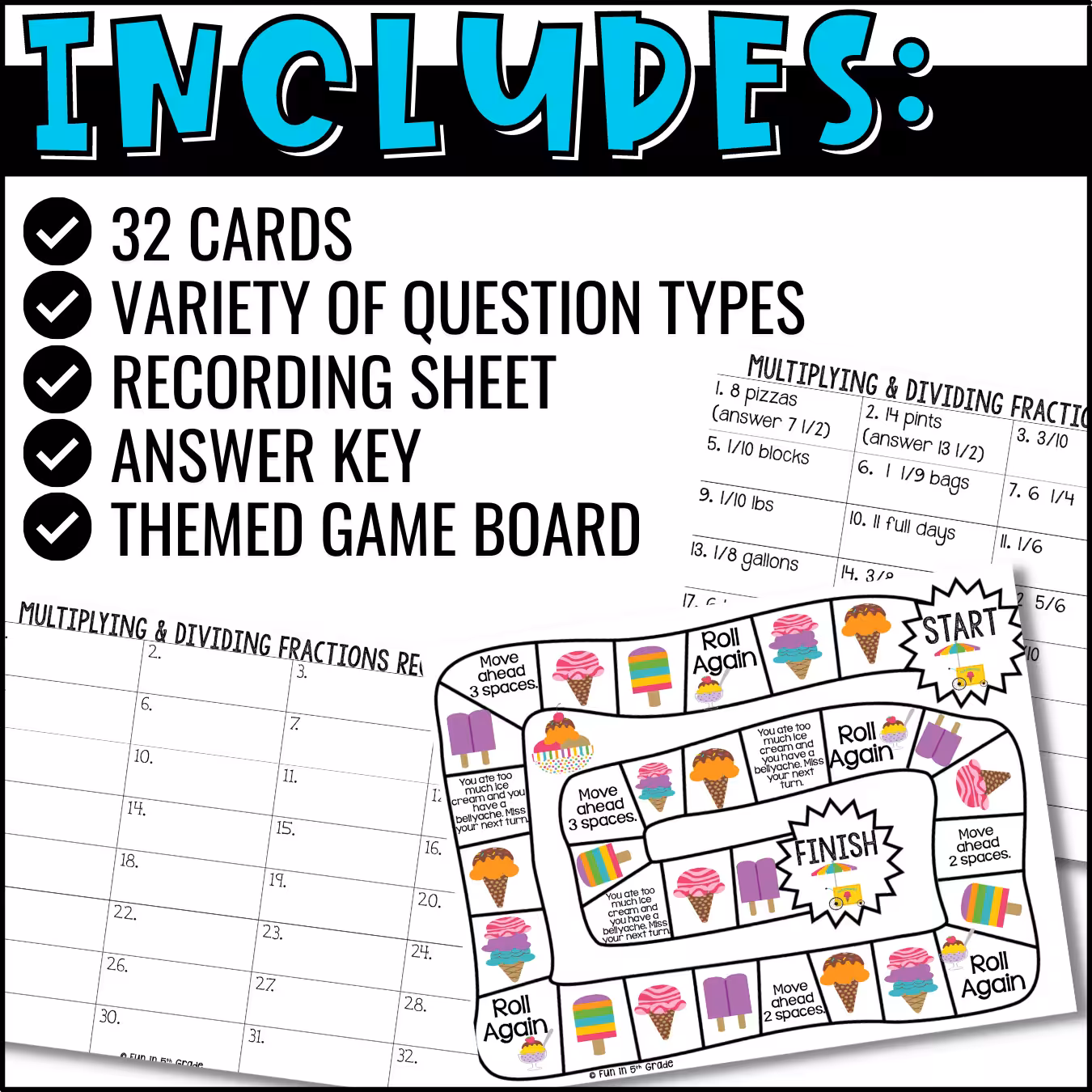 Multiply and Divide Fractions Task Cards (3)