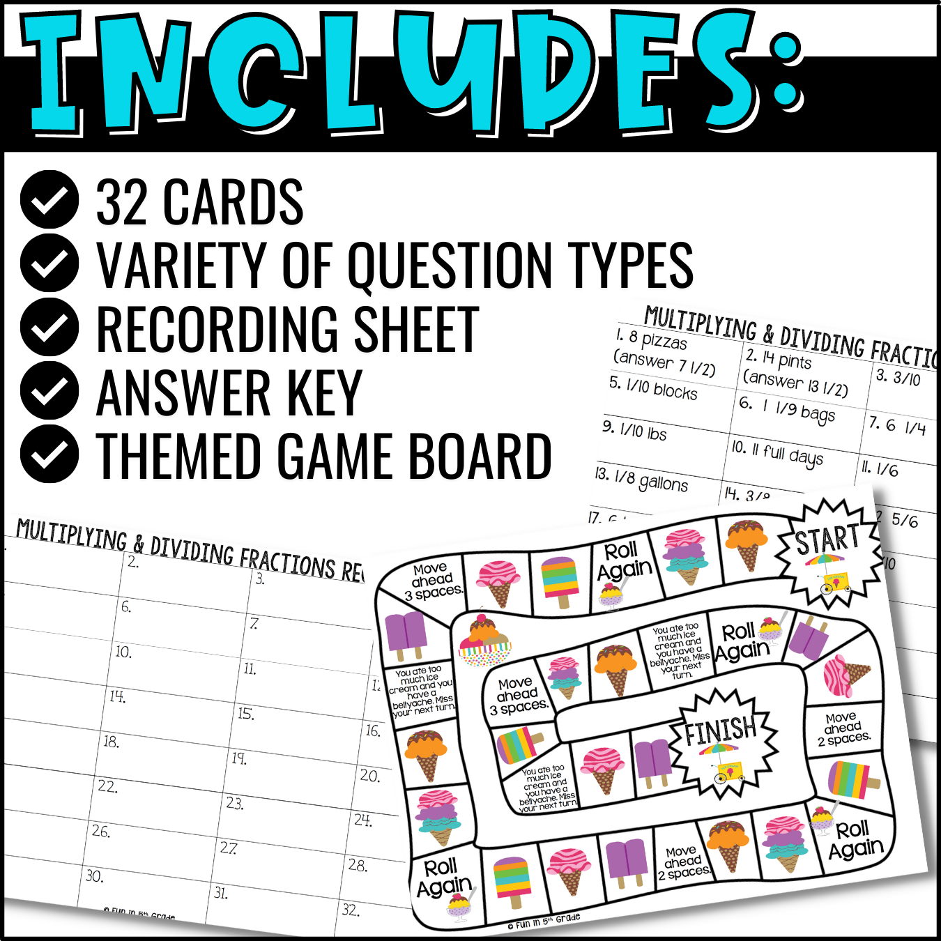 Multiply and Divide Fractions Task Cards (3)