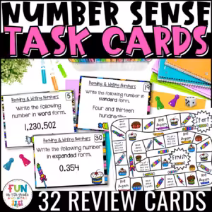 Reading & Writing Numbers Task Cards & Game Math Review