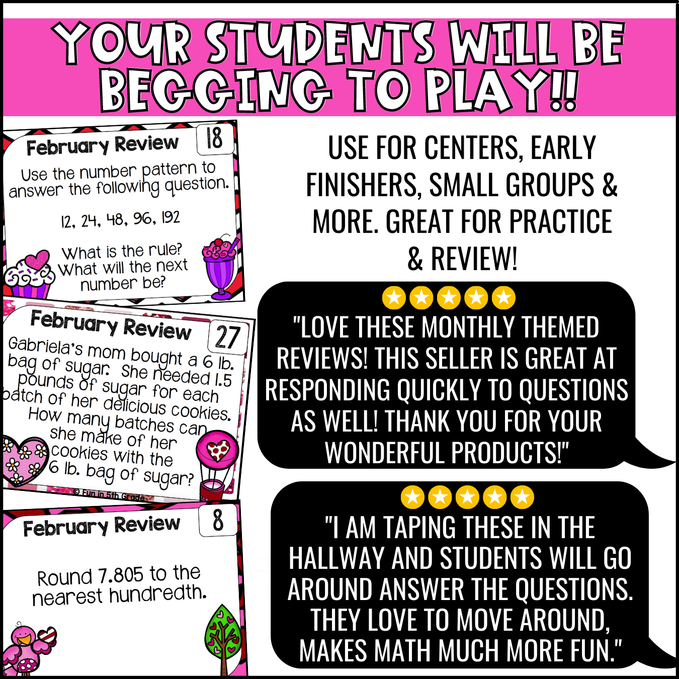 Math Spiral Review Task Cards for February {5th Grade} - Fun in 5th ...
