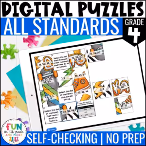 4th Grade Math Review Puzzles - All Standards