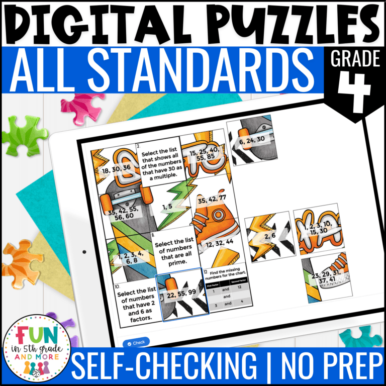 4th Grade Math Review Puzzles - All Standards