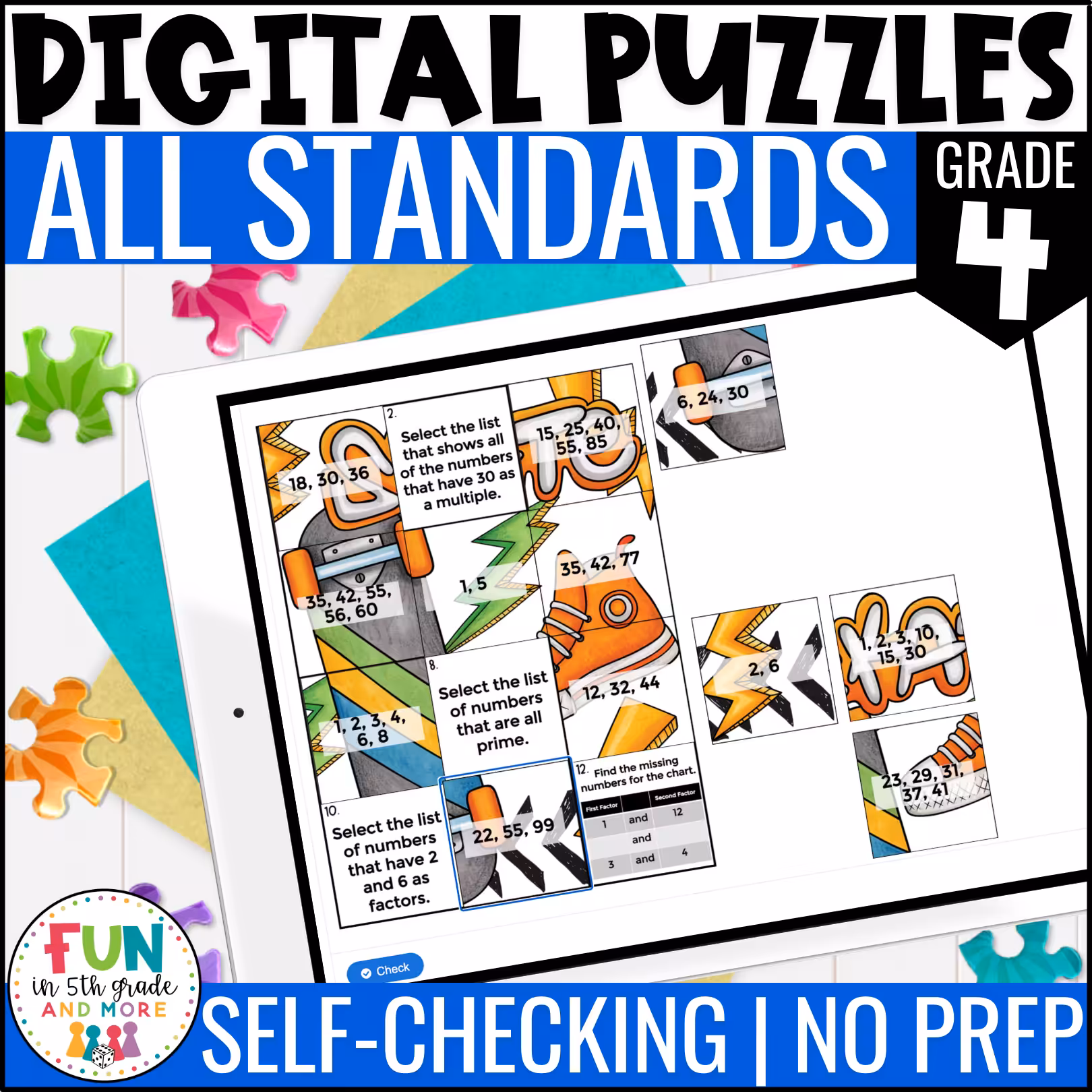 4th Grade Math Review Puzzles - All Standards
