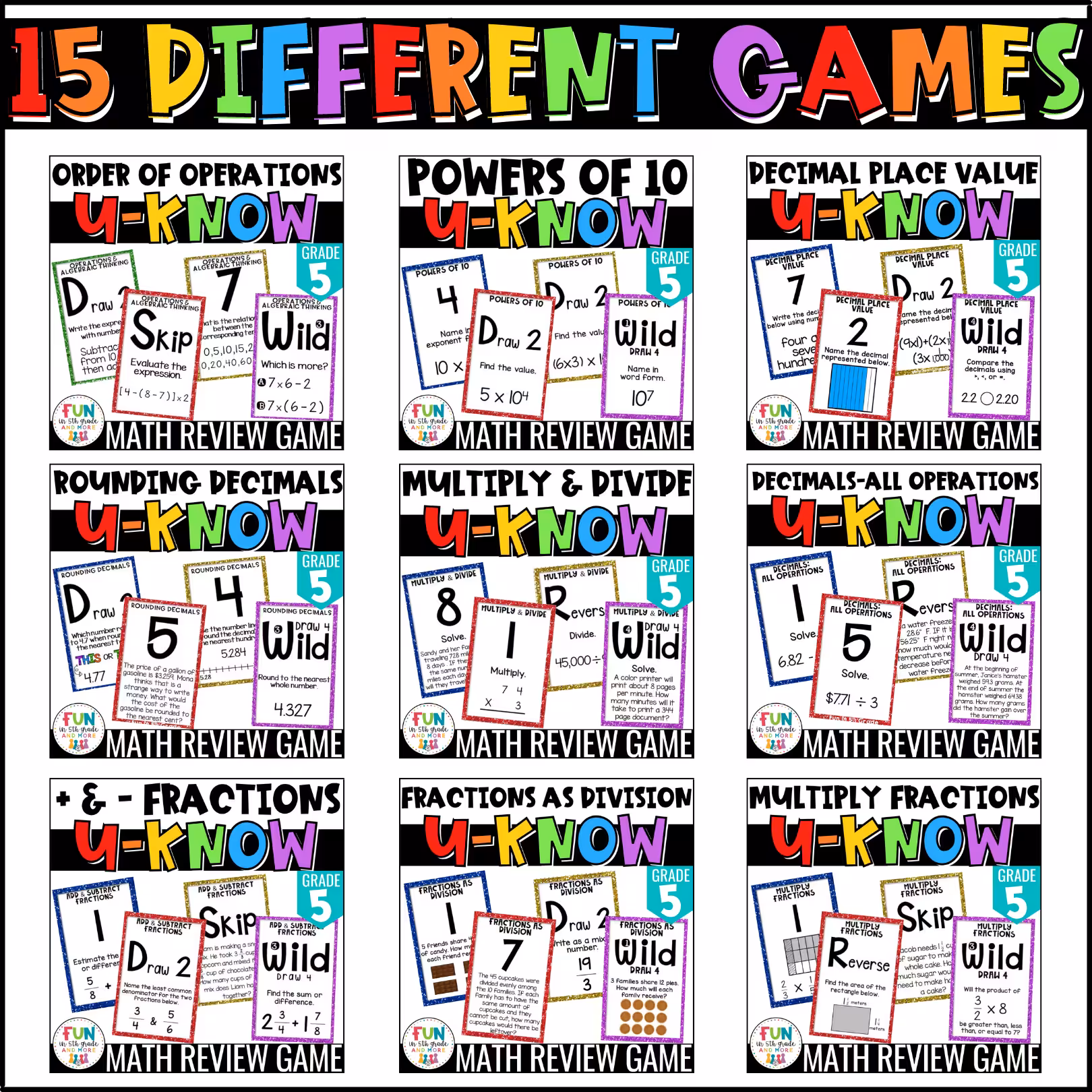 5th Grade Math U-Know Review Game Bundle (3)
