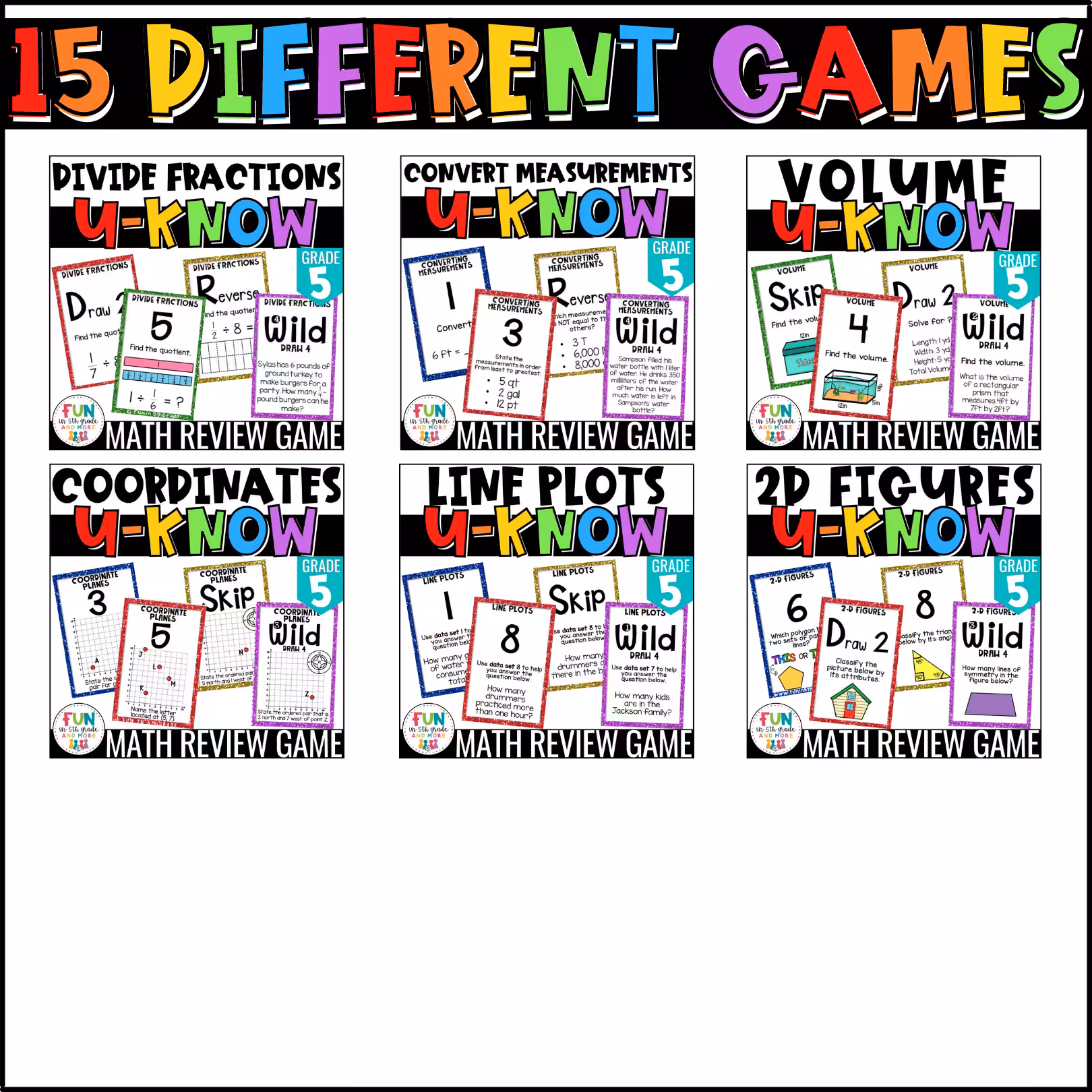 5th Grade Math U-Know Review Game Bundle (4)
