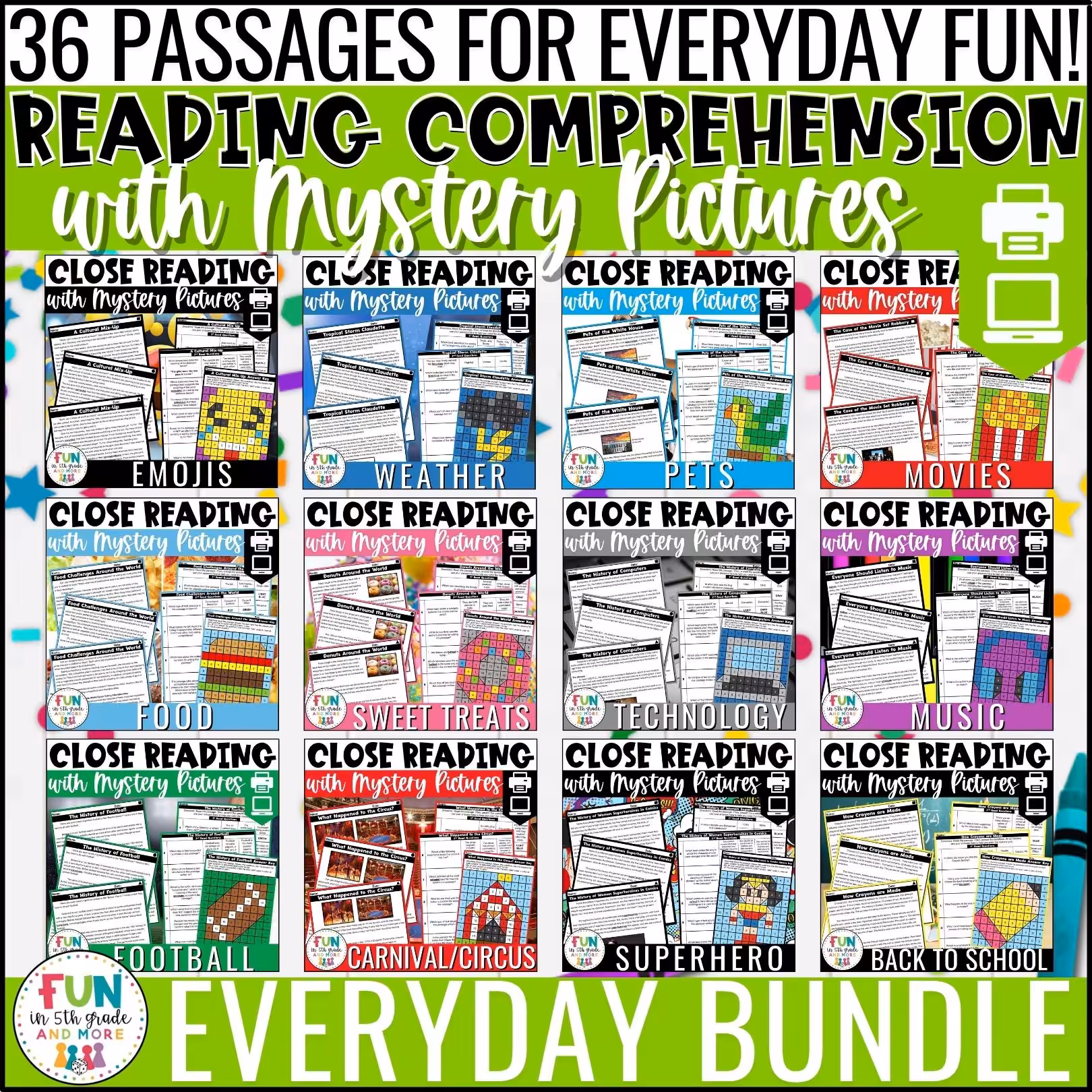 Everyday Themed Reading Comprehension Passages with Mystery Pictures