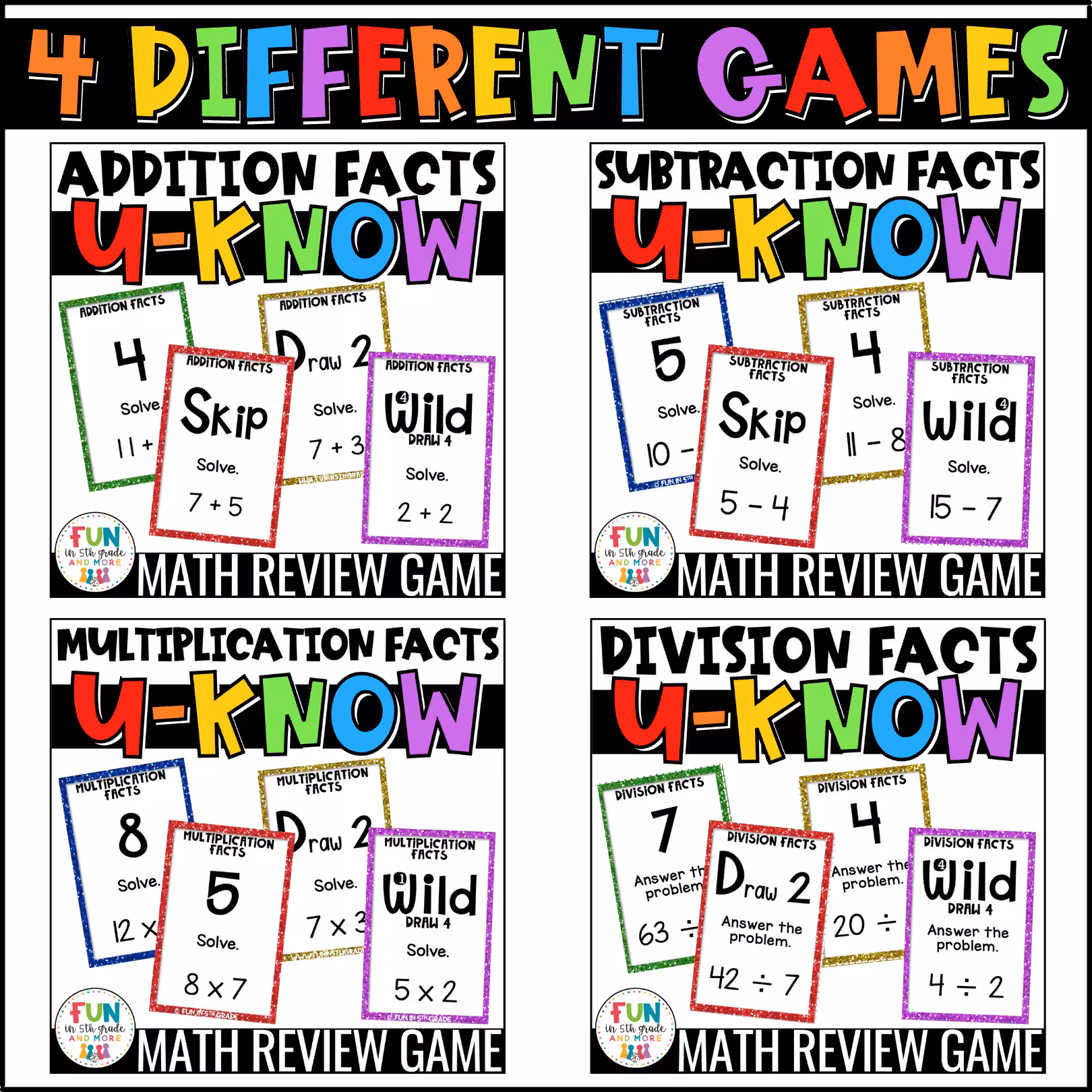 Math Facts U-Know Math Review Games Mini Bundle 3 (3)