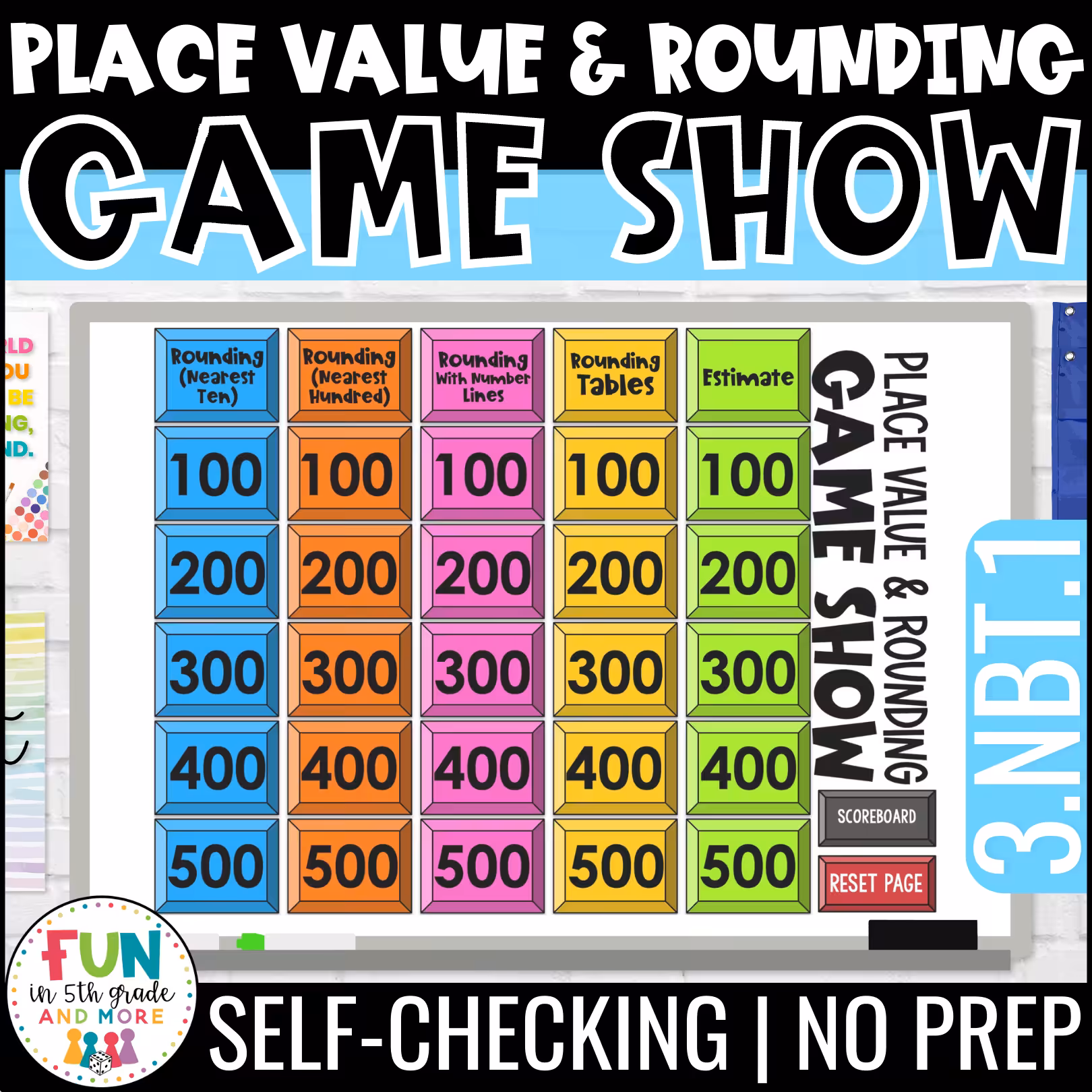 Place Value and Rounding Game Show for 3rd Grade Math Review