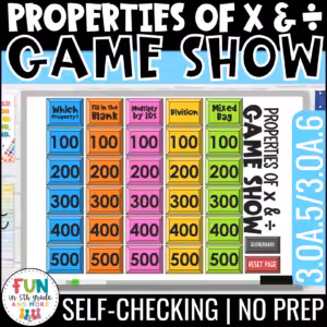 Properties of Multiplication and Division Game Show for 3rd Grade Math Review