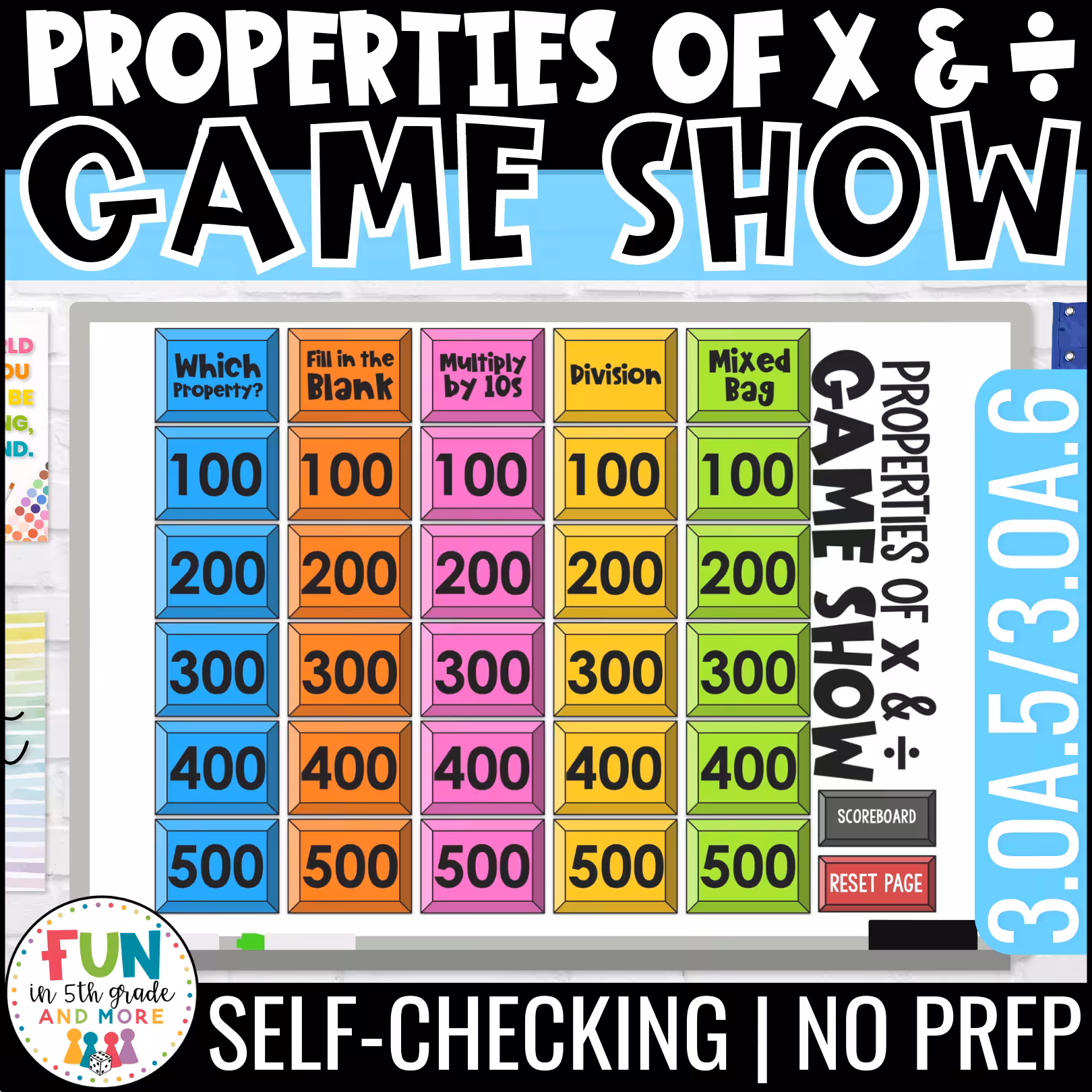 Properties of Multiplication and Division Game Show for 3rd Grade Math Review