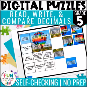 Read, Write, & Compare Decimals Digital Puzzles {5.NBT.3} 5th Grade