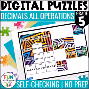 Decimals All Operations Digital Puzzles {5.NBT.7} 5th Grade Math Activity
