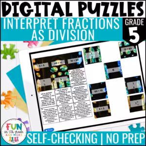 Interpret Fractions as Division Digital Puzzles {5.NF.3} 5th Grade Math Activity