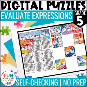 Evaluate Expressions Digital Puzzles {5.OA.1} 5th Grade Math