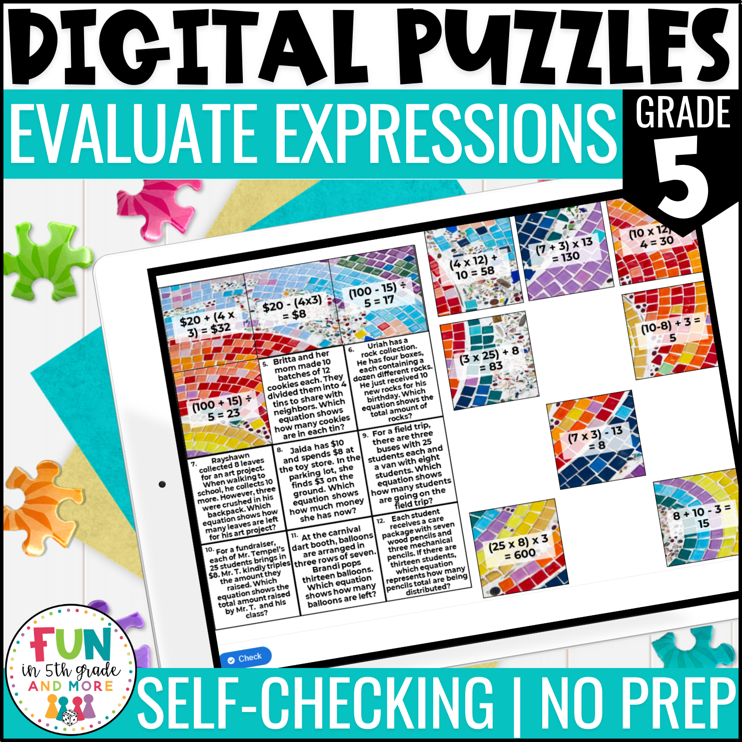 Grade　MORE　Math　Expressions　Puzzles　Grade　in　Digital　Fun　5th　Evaluate　5th