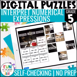 Interpret Numerical Expressions Digital Puzzles {5.OA.2} 5th Grade Math Activity