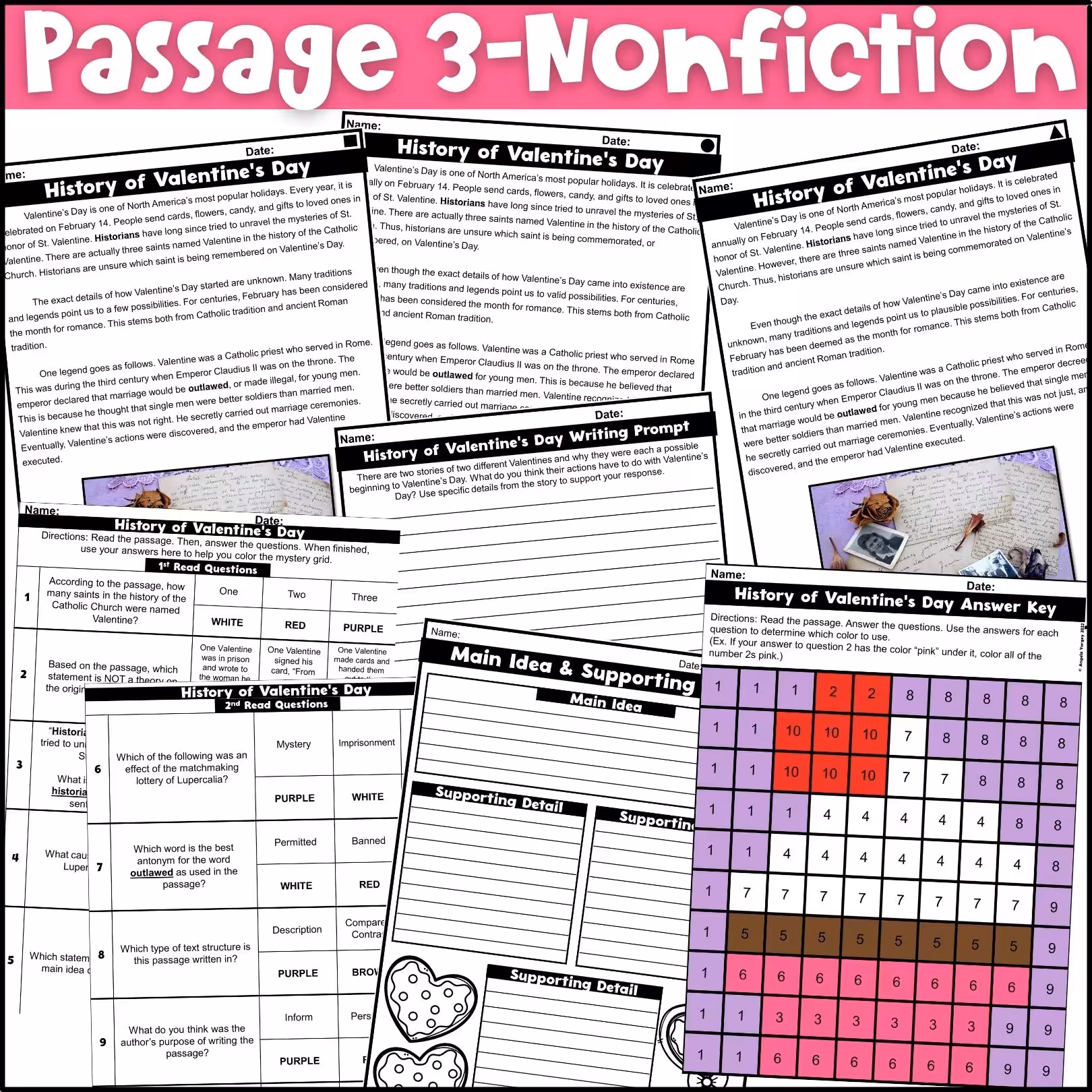 Valentines Day Close Reading Comprehension Passages (5)